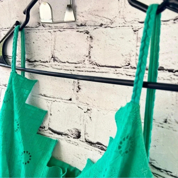 Kobi Halperin Green Eyelet Tiered Midi Cotton Dress V-Neck‎ Sleeveless Medium - Picture 11 of 15